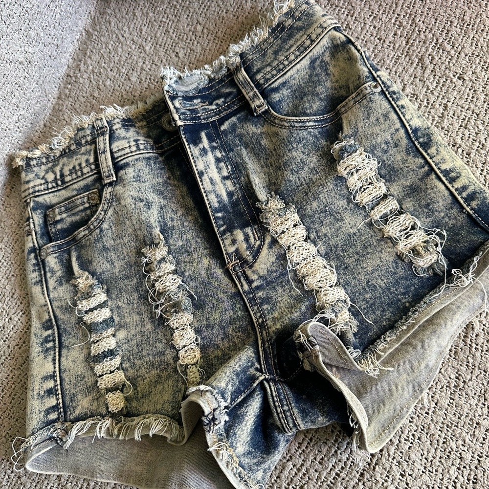 JustSo Distressed Acid-Wash High Waist Jeans